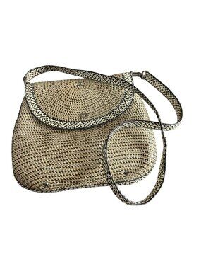 NWOT Eric Javits New York Brown Black Straw Flap Crossbody Bag Womens